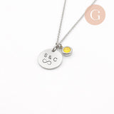 Collier personnalisé médaille gravée et pierre de naissance acier inoxydable 304, x1 (ADN10) (G11101)