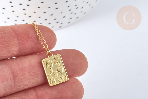 Collier rectangle symbole porte bonheur argent 925 doré 24K- 45cm,idée cadeau anniversaire, x1 (G7258)