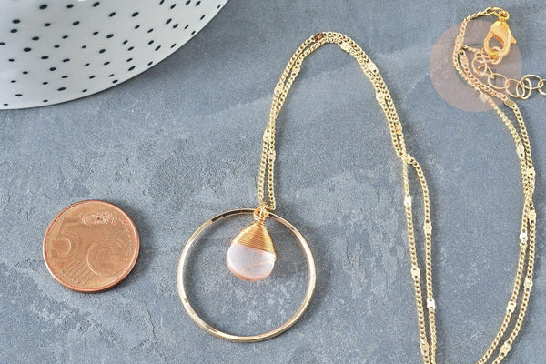 Collier sautoir Pendentif perle de verre goutte laiton doré 50,7cm, cadeau pour femme, x1 G7899