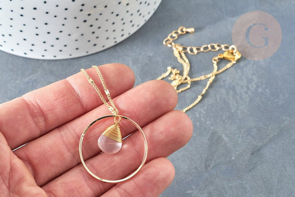 Collier sautoir Pendentif perle de verre goutte laiton doré 50,7cm, cadeau pour femme, x1 G7899