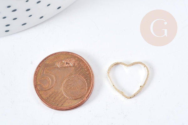 Connecteur Cœur laiton doré18K 13mm, création de bijoux amour, x5 G8868