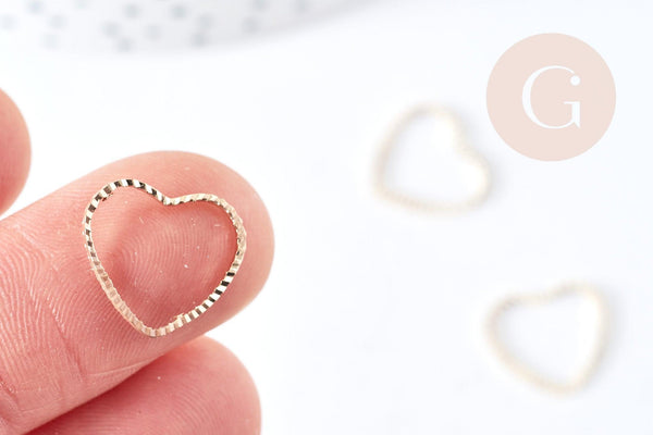 Connecteur Cœur laiton doré18K 13mm, création de bijoux amour, x5 G8868