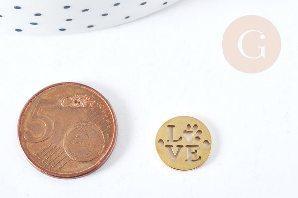 Connecteur Pendentif amour patte chien acier inoxydable doré 12mm, x1 (G8862)