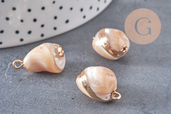 Connecteur Pendentif grosse perle nacre naturelle beige 26-30mm, x1 (G4628)