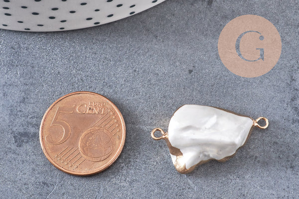 Connecteur Pendentif grosse perle naturelle Keshi,perle de culture, perle naturelle blanche,26mm, x1 (G5144)