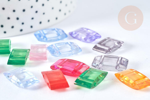 Connecteur Rectangulaire acrylique transparent multicolore 17x9mm, x 10Gr (G7452)