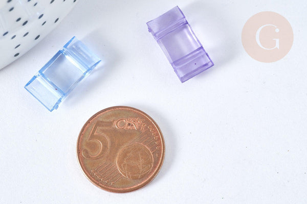 Connecteur Rectangulaire acrylique transparent multicolore 17x9mm, x 10Gr (G7452)