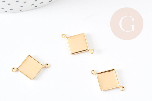 Connecteur Support cabochon carré laiton brut 14mm, x10 (G4039)