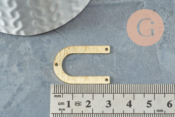 Connecteur U laiton brut brossé, connecteurs, laiton brut, pendentif géométriques 28x20mm, X5 (G4689)