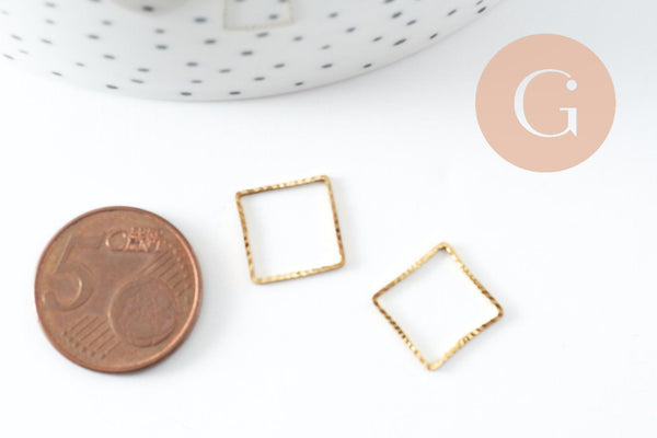 Connecteur carre laiton brut strié 12mm, pendentif géométrique création bijoux, x50 (G1468)