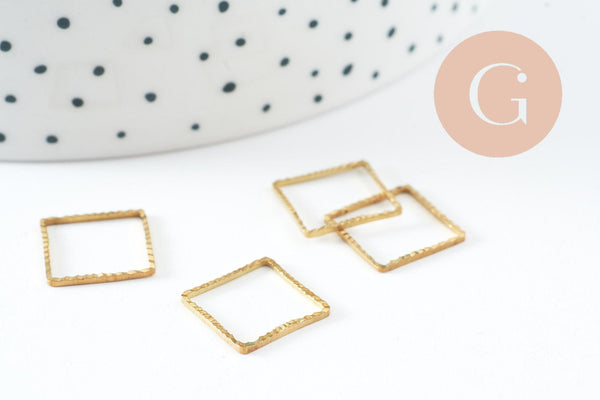 Connecteur carre laiton brut strié 12mm, pendentif géométrique création bijoux, x50 (G1468)