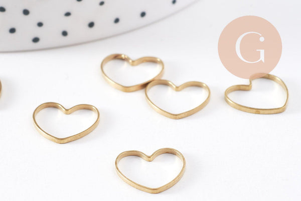 Connecteur coeur laiton brut 14mm, pendentif d'amour pour création bijoux, x10 (G10146)