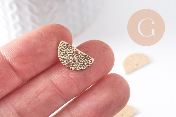 Connecteur demi-cercle texturé laiton doré 18K 15.5mm, x2 (G10385)