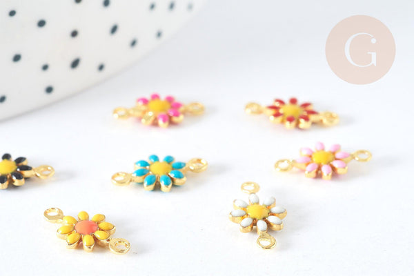 Connecteur fleur émaillée multicolore laiton doré 13mm, création de bijoux fantaisie marguerite,x1 G7384