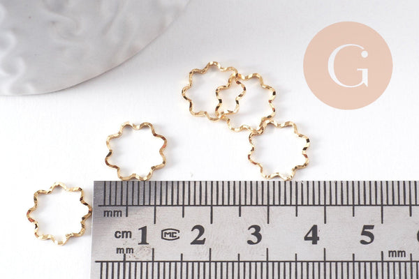 Connecteur fleur laiton doré strié 24K 11.5mm, x10 (G10373)