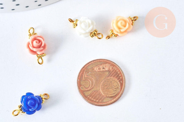 Connecteur fleur résine multicolore laiton doré 9mm, création de bijoux fantaisie, fleur résine époxy, X10 (G6941)