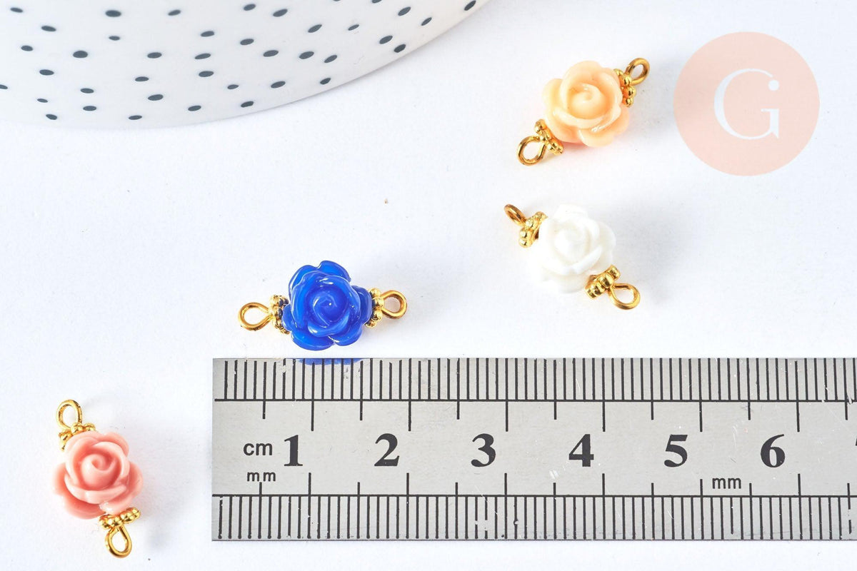 Connecteur fleur résine multicolore laiton doré 9mm, création de bijoux fantaisie, fleur résine époxy, X10 (G6941)