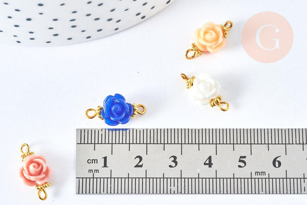 Connecteur fleur résine multicolore laiton doré 9mm, création de bijoux fantaisie, fleur résine époxy, X10 (G6941)