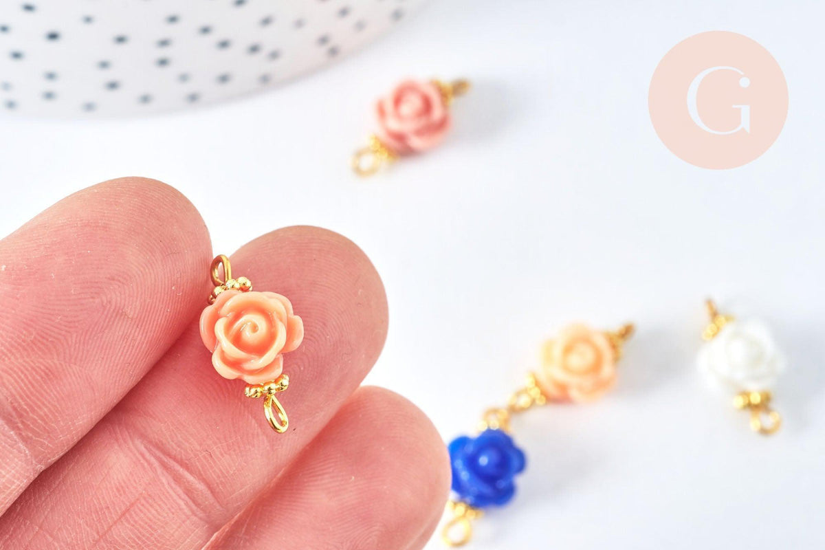 Connecteur fleur résine multicolore laiton doré 9mm, création de bijoux fantaisie, fleur résine époxy, X10 (G6941)