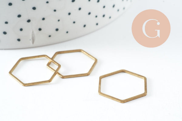 Connecteur hexagone laiton brut 20mm,pendentif géométrique création bijoux, x10 (G2759)