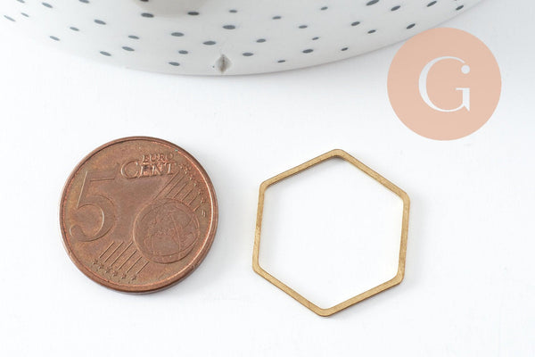 Connecteur hexagone laiton brut 20mm,pendentif géométrique création bijoux, x10 (G2759)
