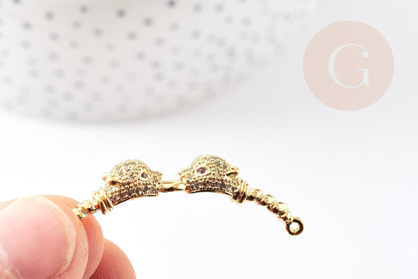 Connecteur léopard laiton doré et strass 42mm, pendentif qualité doré, création bijou luxe, x1 G2887