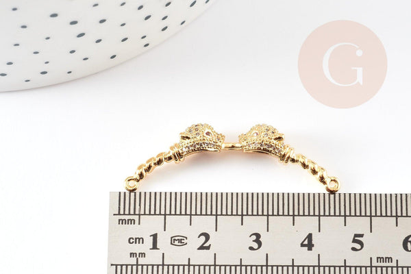Connecteur léopard laiton doré et strass 42mm, pendentif qualité doré, création bijou luxe, x1 G2887