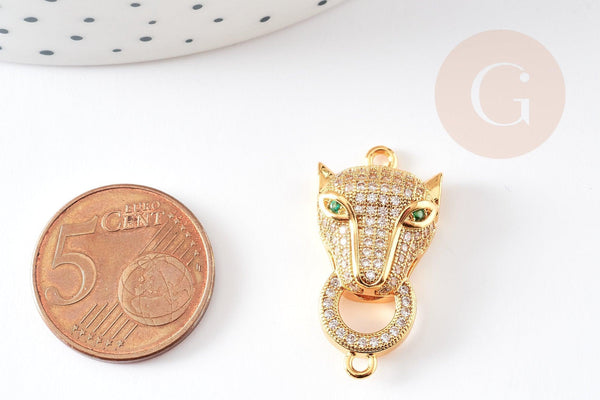 Connecteur léopard laiton doré et strass, pendentif qualité, pendentif doré, fabrication bijoux, 29mm, x1 G5431