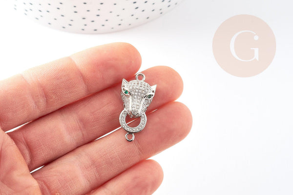 Connecteur léopard laiton doré et strass, pendentif qualité, pendentif doré, fermoir luxe,fabrication bijoux,29mm, x1 G4813