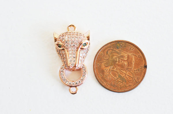 Connecteur léopard laiton doré et strass, pendentif qualité, pendentif doré, fermoir luxe,fabrication bijoux,29mm, x1 G4813