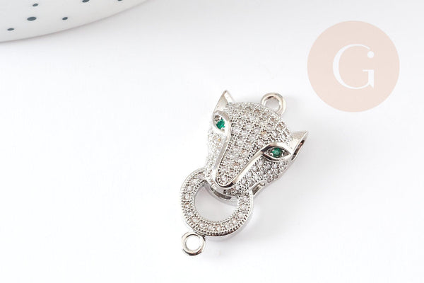 Connecteur léopard laiton doré et strass, pendentif qualité, pendentif doré, fermoir luxe,fabrication bijoux,29mm, x1 G4813