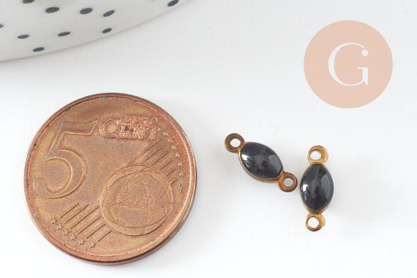 Connecteur ovale laiton brut émail noir, laiton doré, pendentif ovale, 10.5mm, x10 G3351
