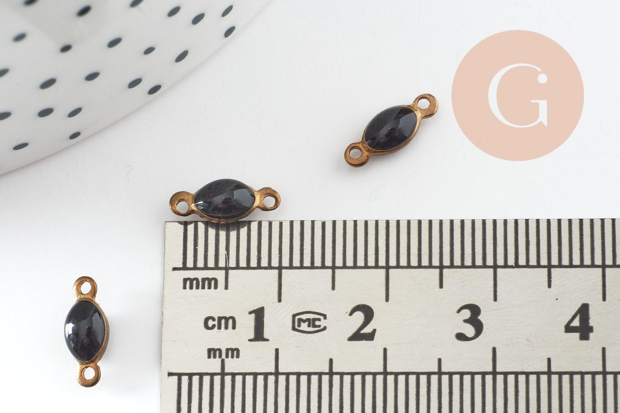 Connecteur ovale laiton brut émail noir, laiton doré, pendentif ovale, 10.5mm, x10 G3351