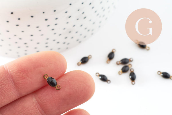 Connecteur ovale laiton brut émail noir, laiton doré, pendentif ovale, 10.5mm, x10 G3351