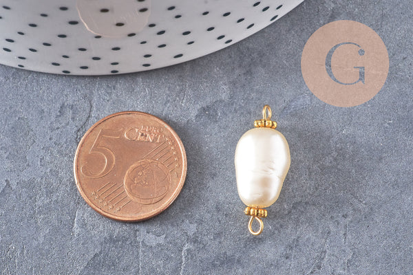 Connecteur plastique imitation perle eau douce zamac doré 25mm, x1 (G10808)