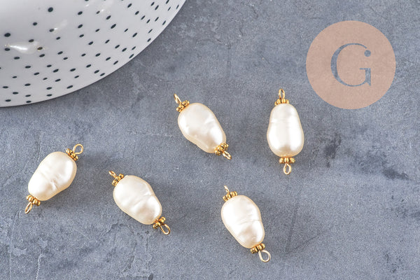 Connecteur plastique imitation perle eau douce zamac doré 25mm, x1 (G10808)