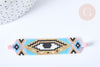 Connecteur rectangle perles de rocaille multicolore mauvais œil 17,5mm, connecteur bracelet rocaille, connecteur mauvais oeil x1 G7944