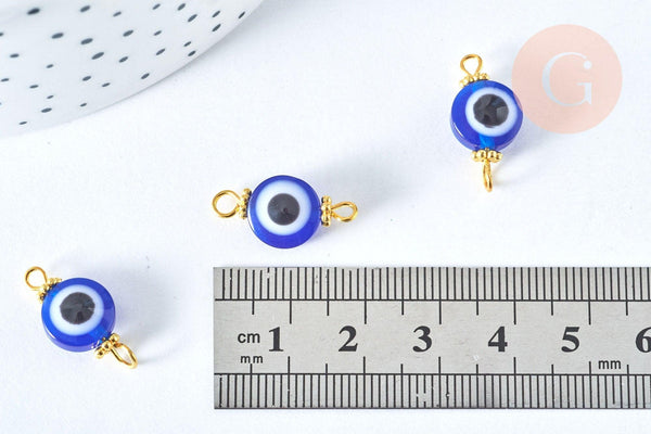 Connecteur rond Oeil résine bleue 19mm, pendentif mauvais œil en résine, x10 (G6942)