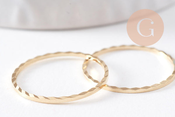 Connecteur rond strié en laiton doré 24K 20mm, x5 (G10388)