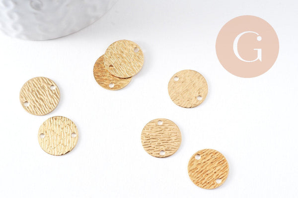 Connecteur rond texturé laiton brut brossé 16mm, x5 (G10386)