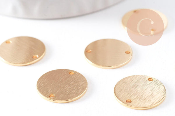 Connecteur rond texturé laiton doré brossé 18K 15mm, x2 (G10416)