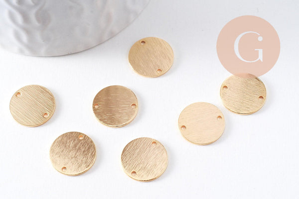 Connecteur rond texturé laiton doré brossé 18K 15mm, x2 (G10416)