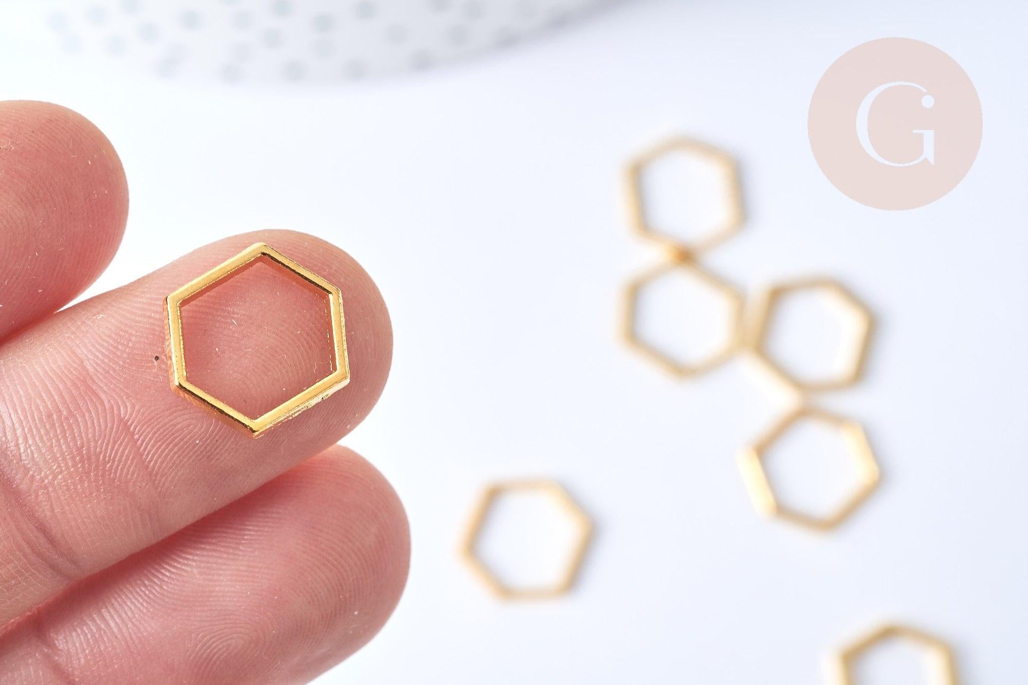 Connecteurs hexagone zamac doré 12x14mm, x10 (G7907)