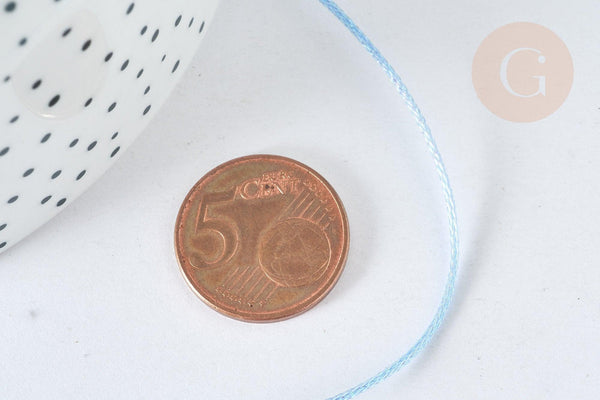 Cordon Métallique tressé bleu clair polyester 1mm, cordon pour bijoux, x 1Mètre G7472