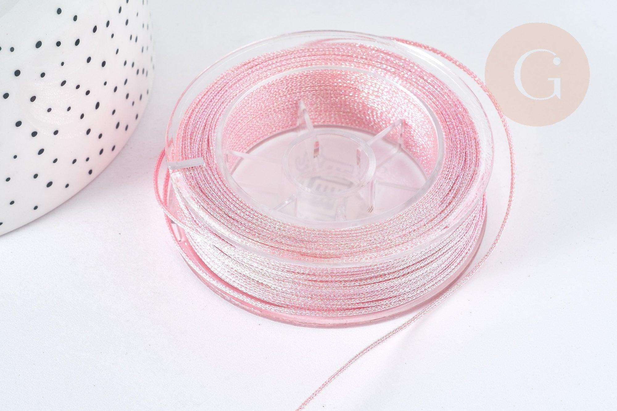 Cordon Métallisé rose clair polyester 1mm, cordon pour bijoux, x1 mètre (G7474)