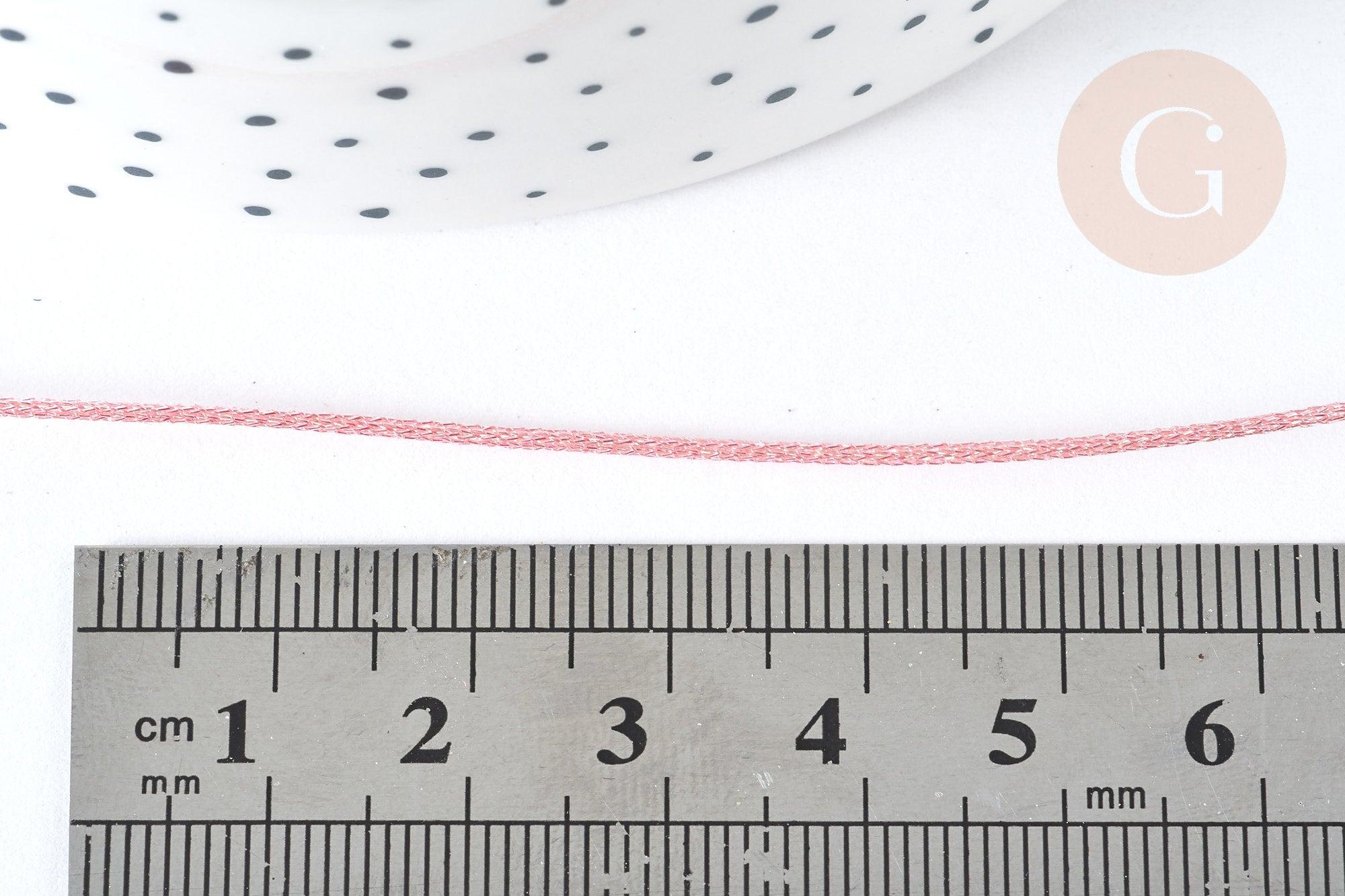 Cordon Métallisé rose clair polyester 1mm, cordon pour bijoux, x1 mètre (G7474)