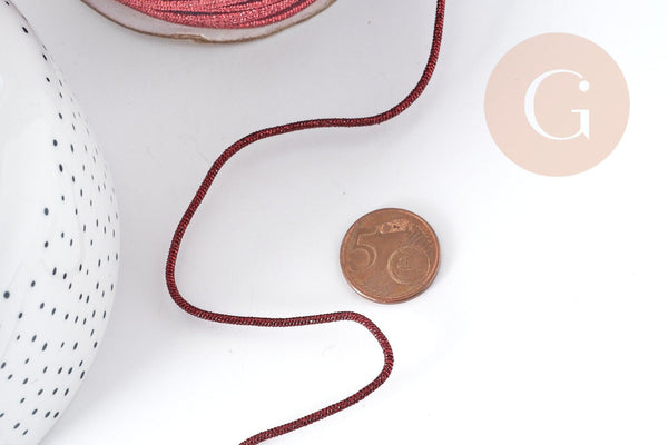 Cordon Polyester métal rigide rouge métalisé 2mm,création pour scrapbooking, x 1M G8998