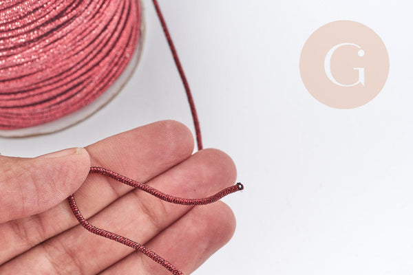 Cordon Polyester métal rigide rouge métalisé 2mm,création pour scrapbooking, x 1M G8998