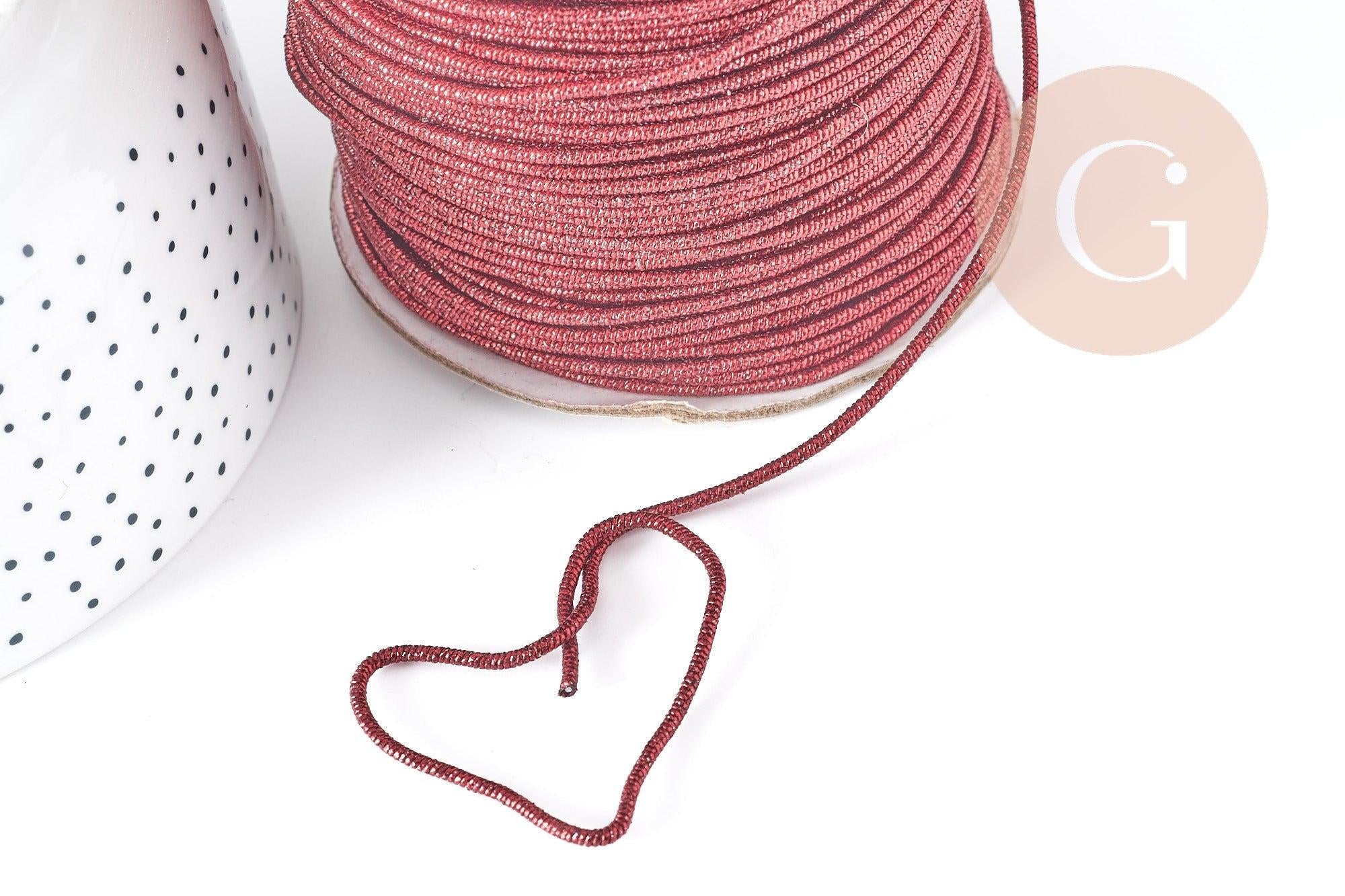 Cordon Polyester métal rigide rouge métalisé 2mm,création pour scrapbooking, x 1M G8998