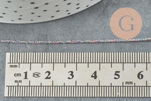 Cordon argent irisé multicolore 1mm, x1 mètre (G5071)